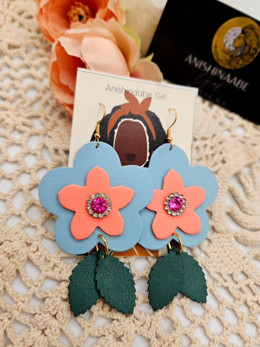 Leather Flower Drop Earrings