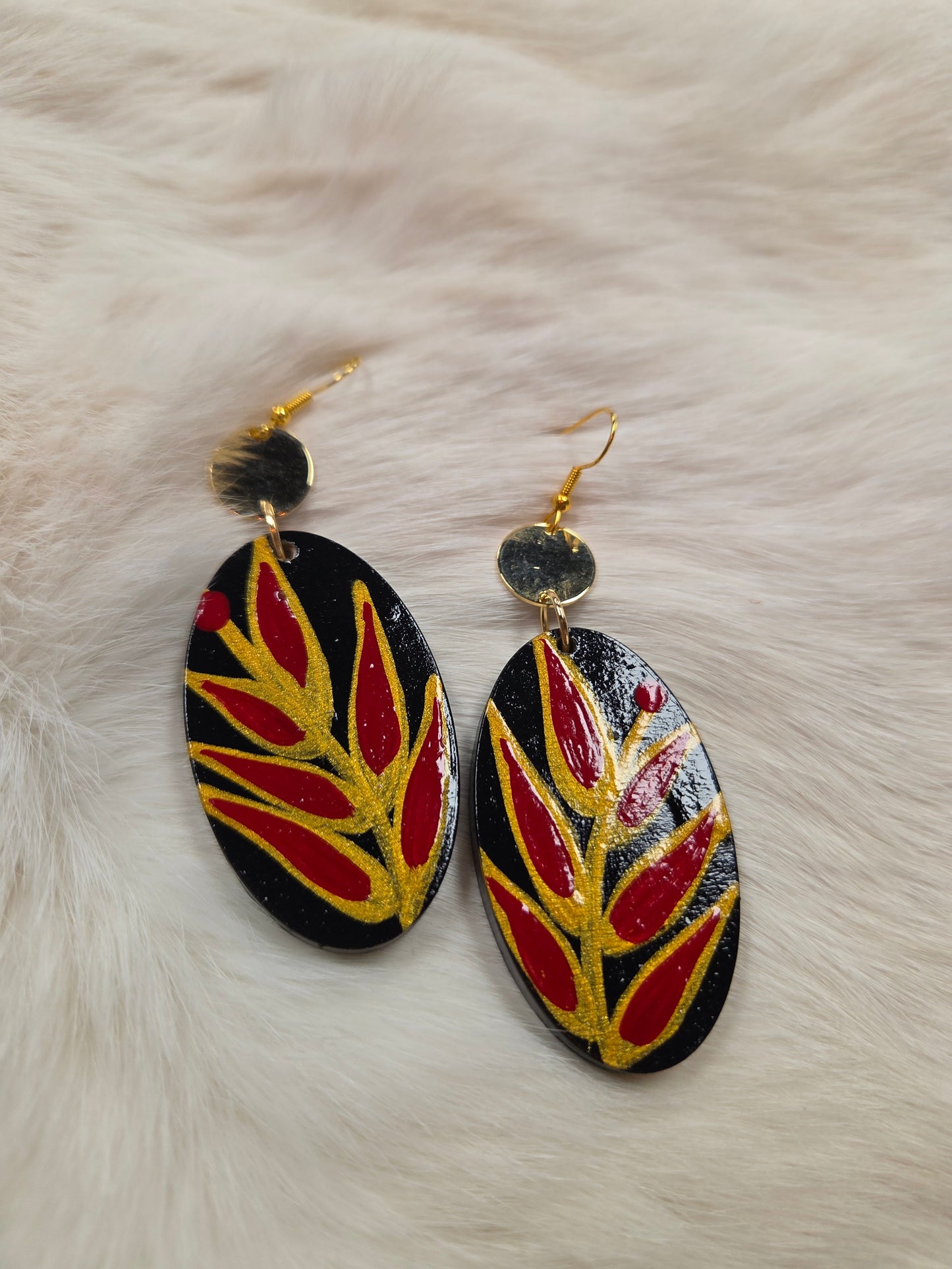 Floral Leaf Painted Earrings