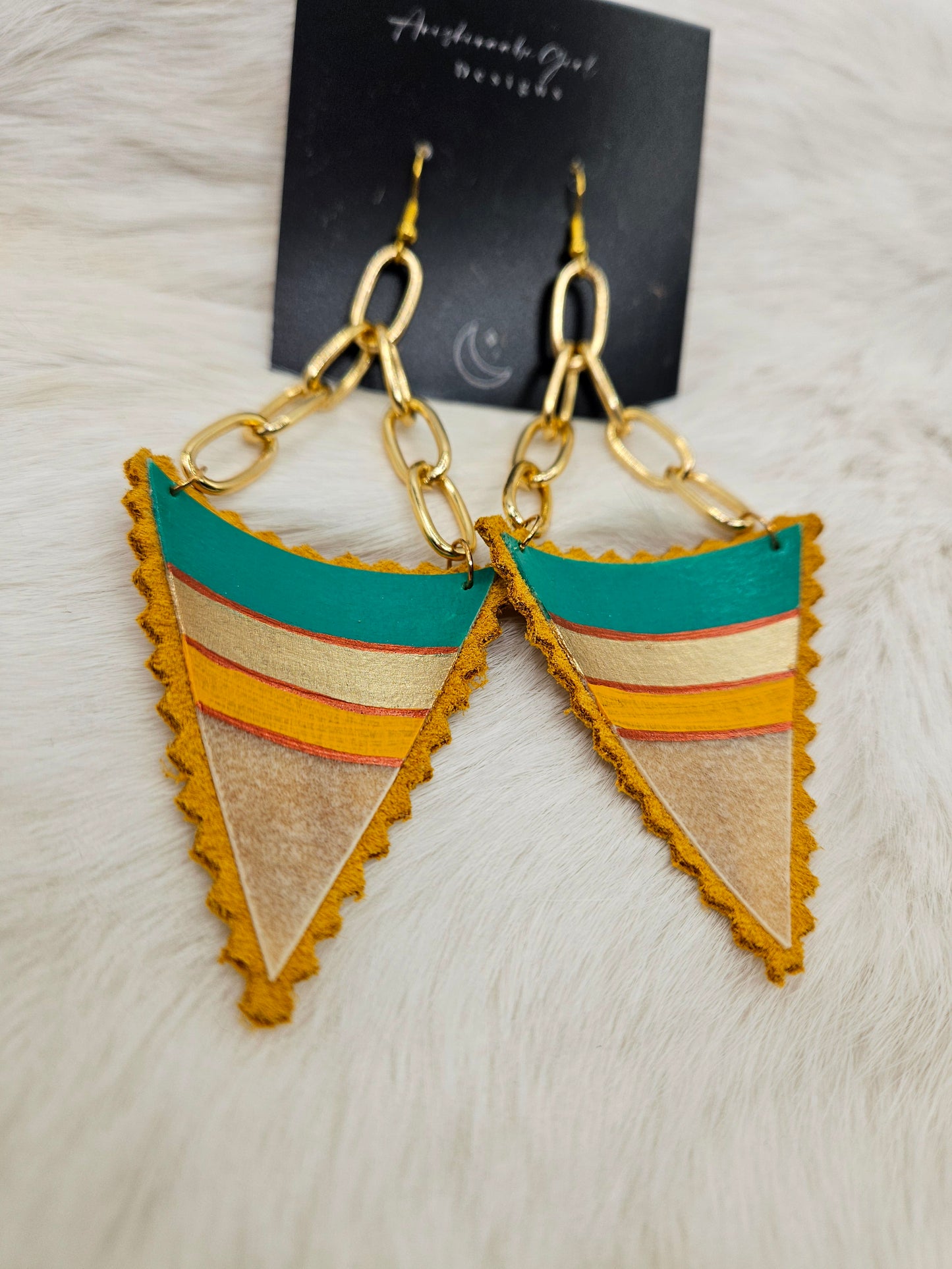 Moosehide & Parfleche Painted Drop Earrings