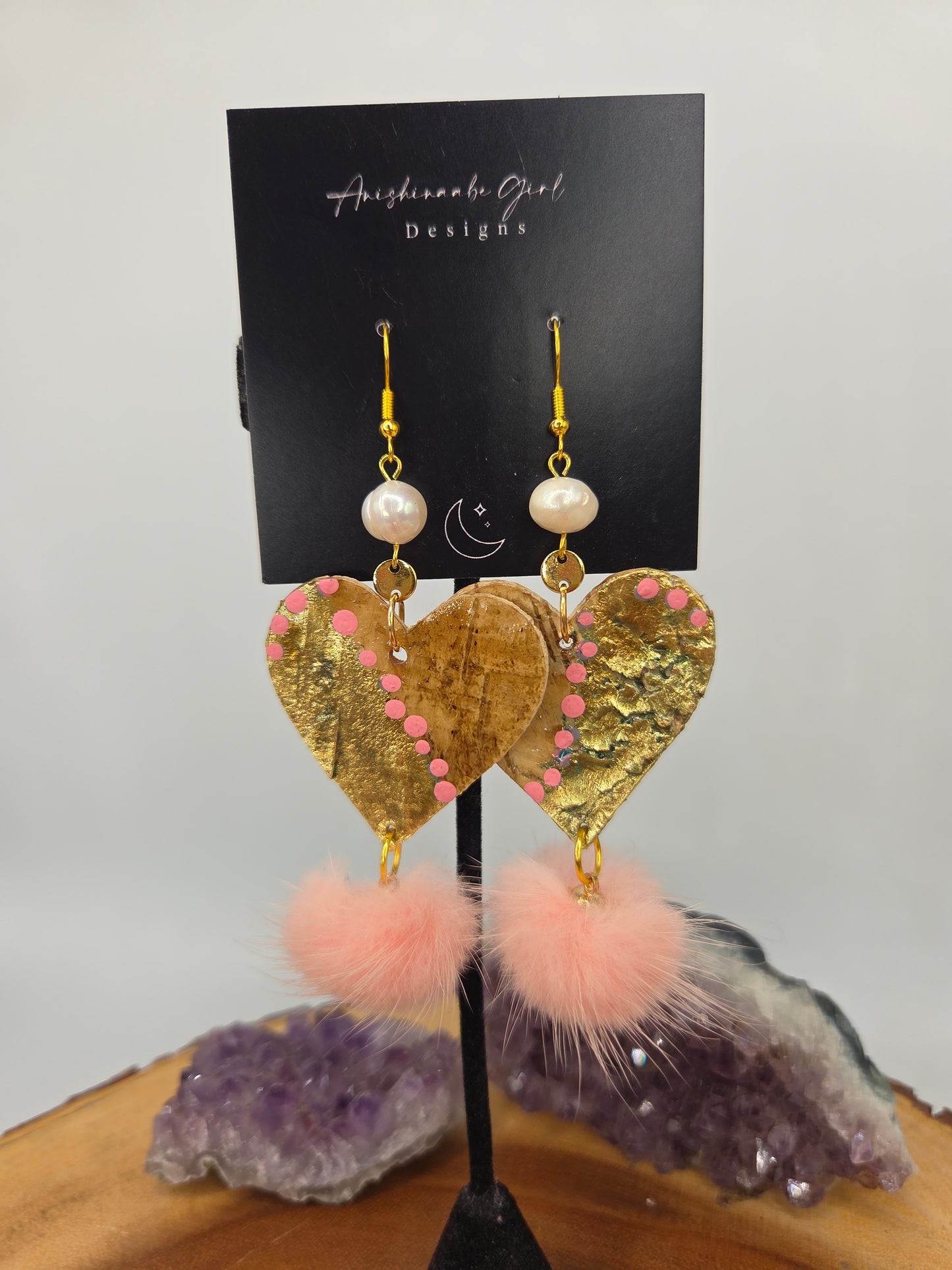 Mink Gold Gilded Heart Birchbark Earrings
