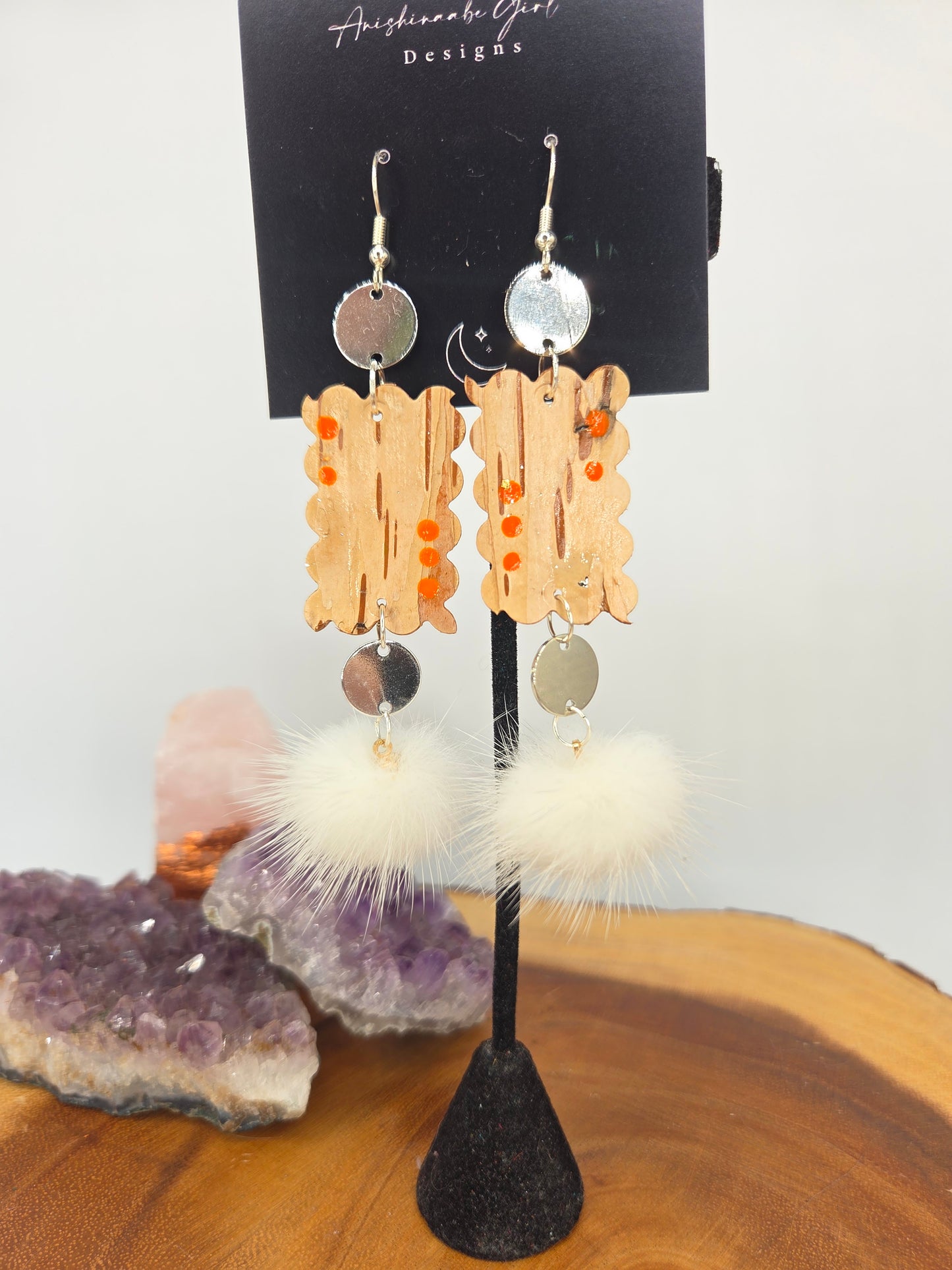 Birchbark and Mink Earrings