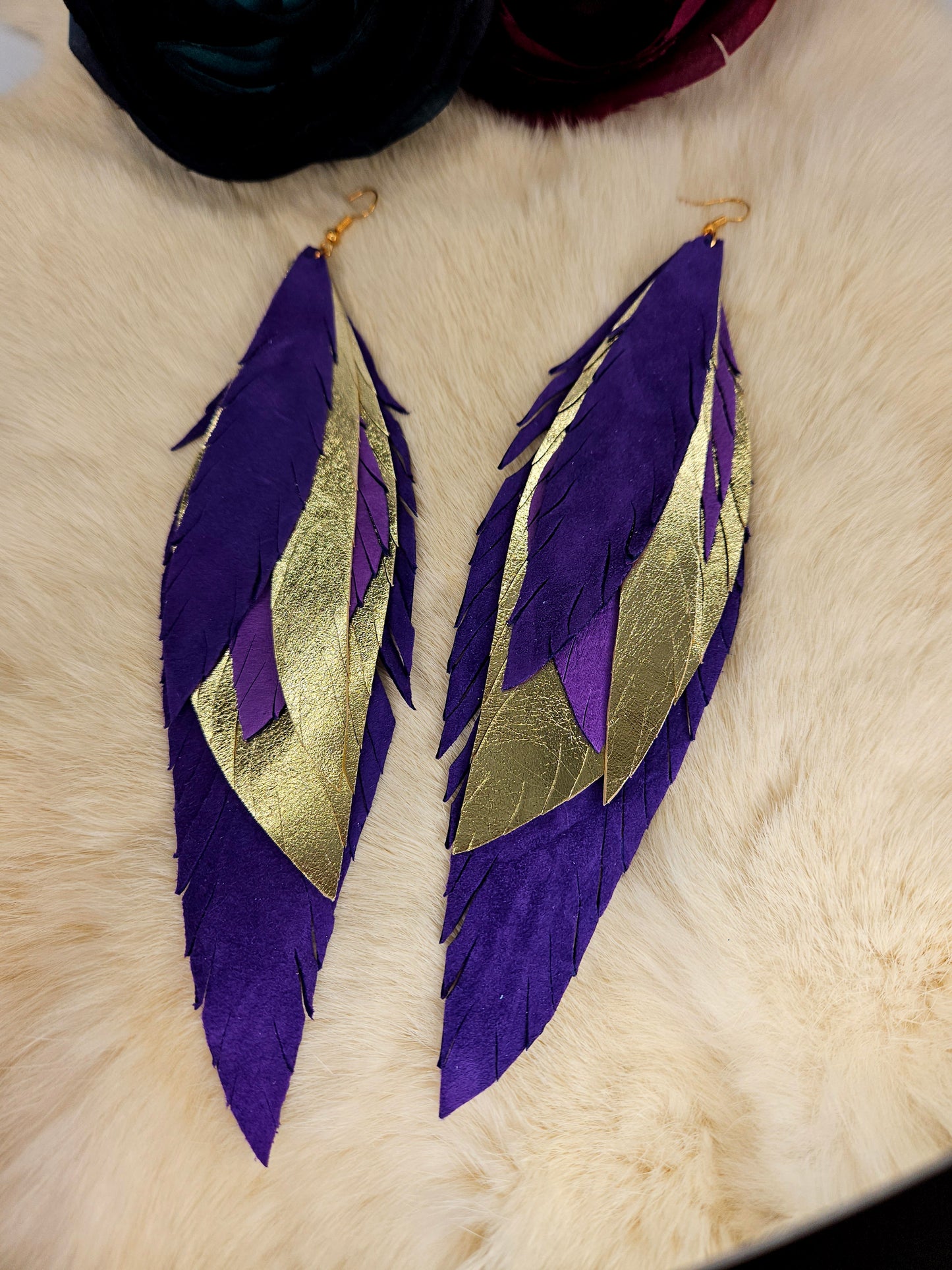 Moosehide Leather Feather Earrings