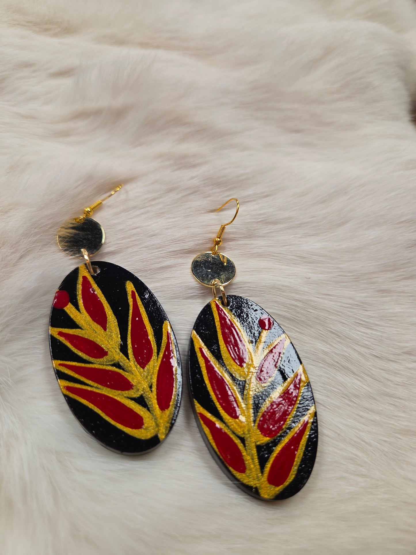 Floral Leaf Painted Earrings