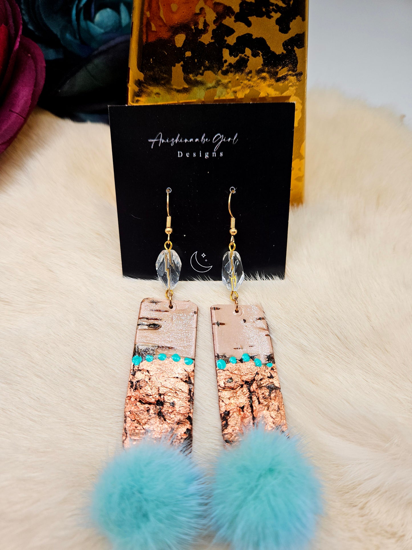 Copper Gilded birchbark Mink Earrings