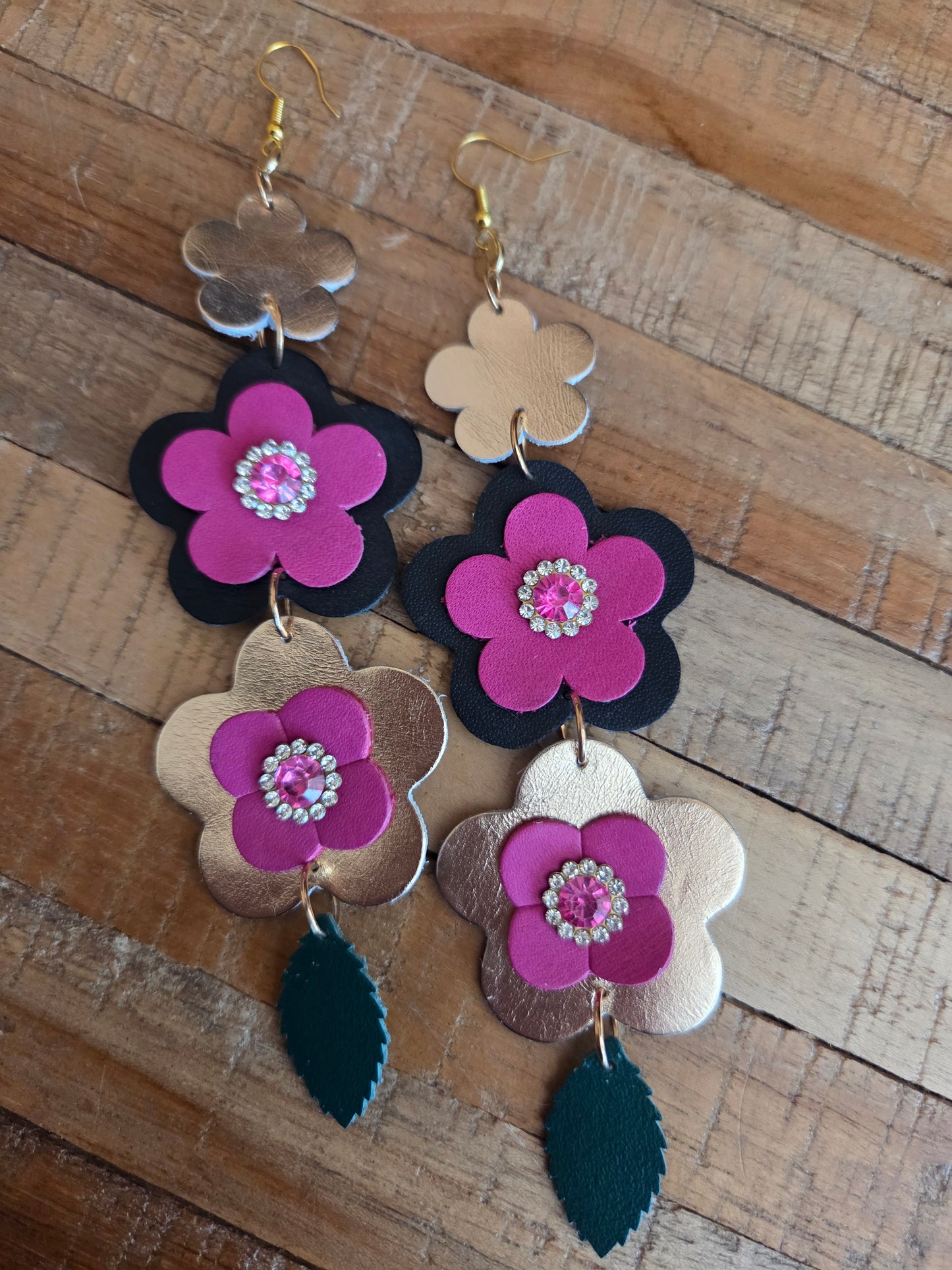 Leather Flower Shoulder Duster Earrings