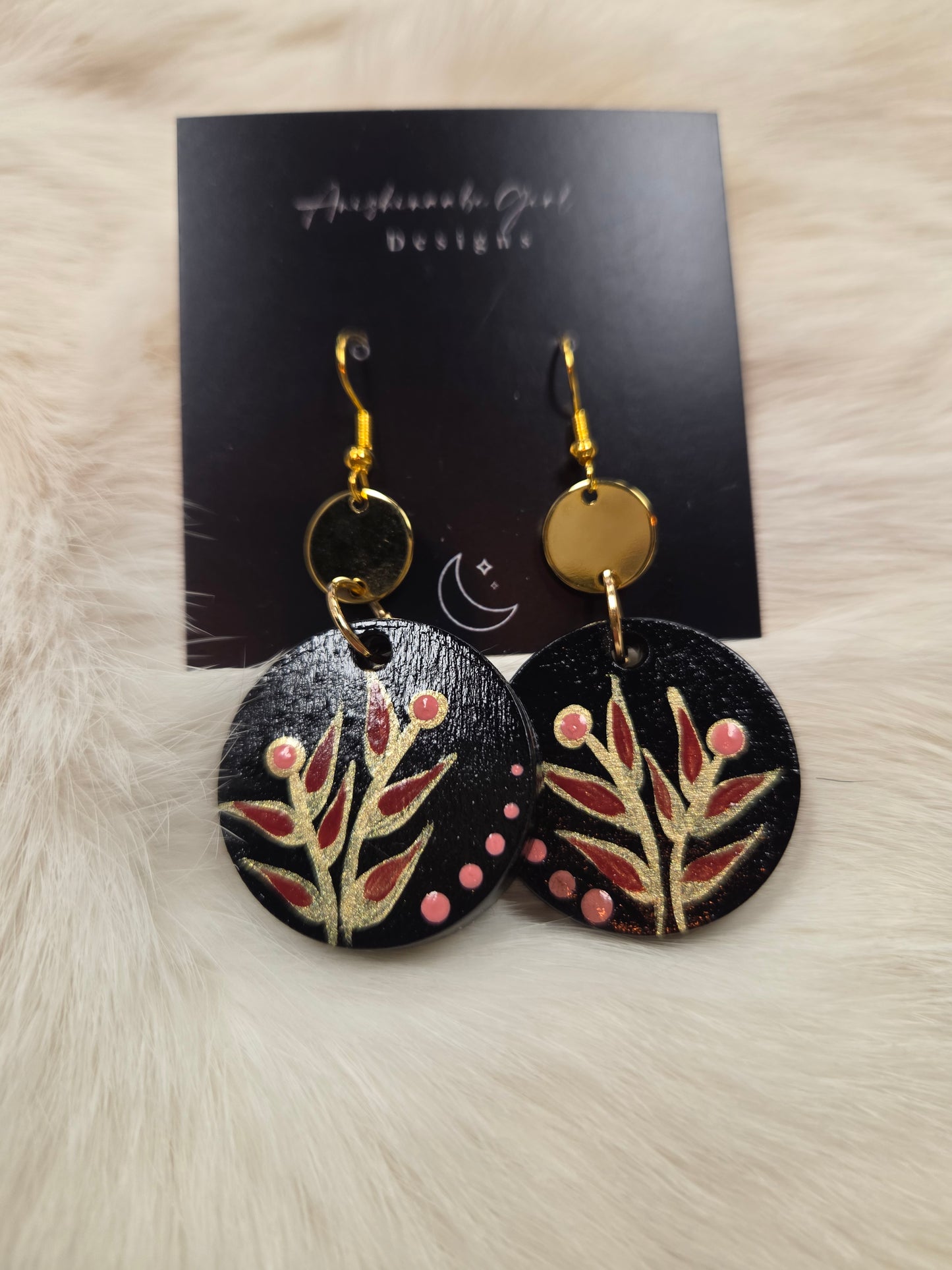 Floral Painted Circle Earrings
