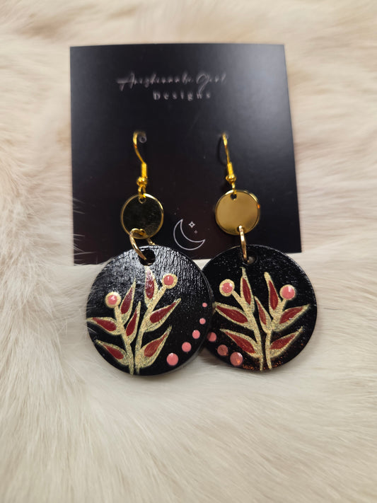 Floral Painted Circle Earrings