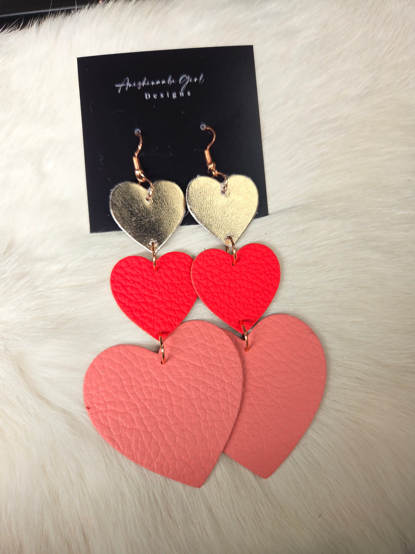 Tiered Heart Leather Earrings