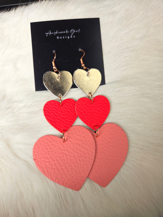 Tiered Heart Leather Earrings