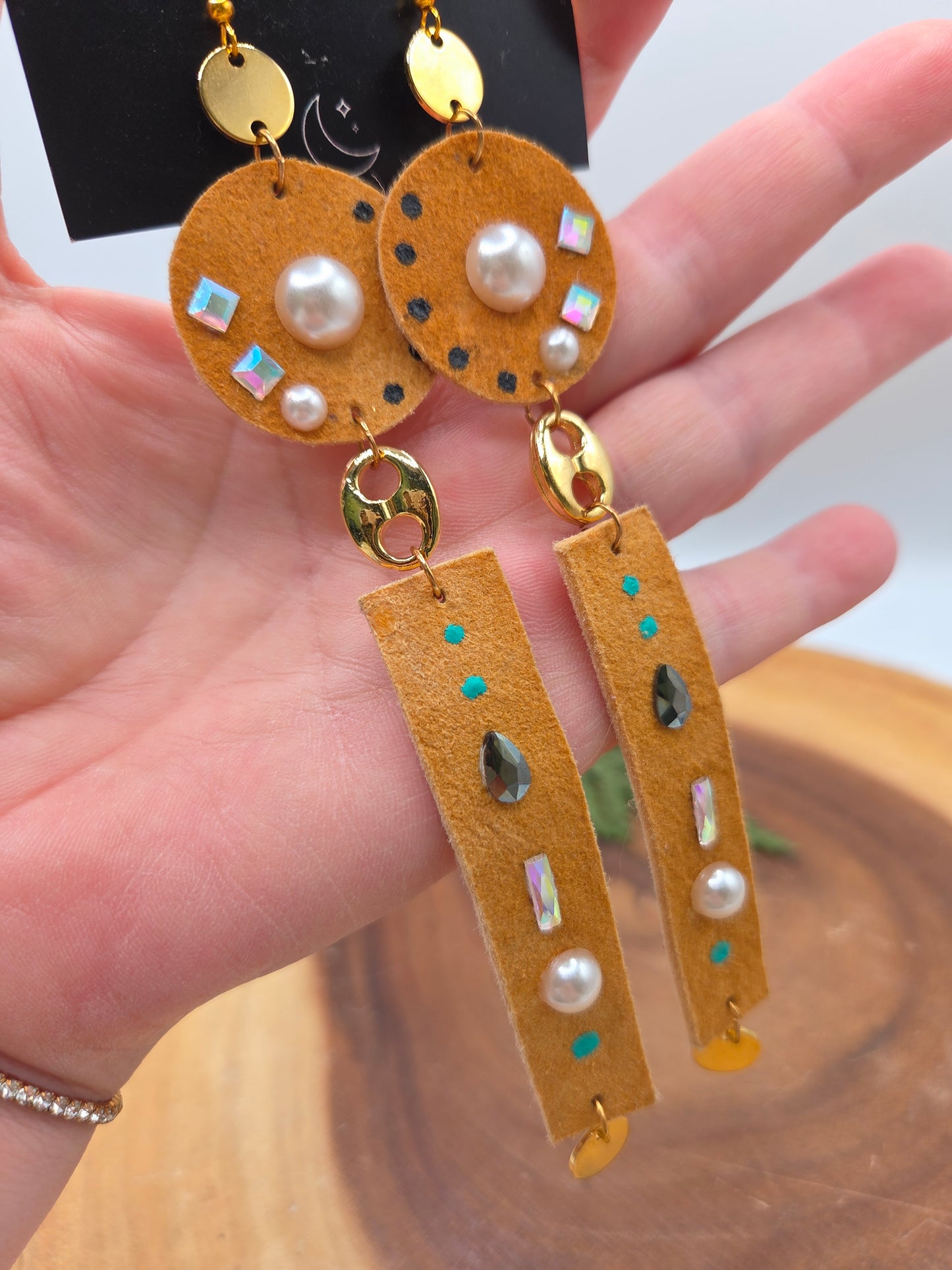 Smoked Moosehide & Rhinestoned Earrings