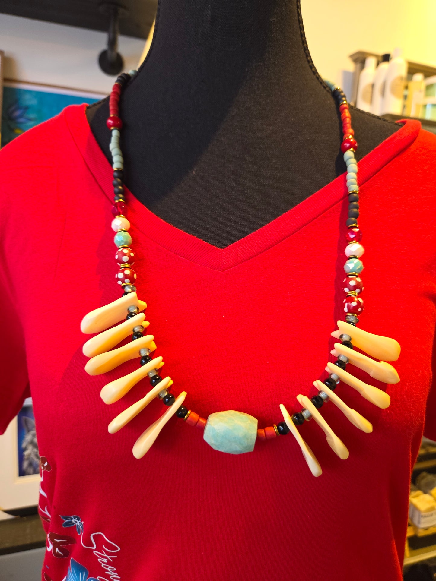 Amazonite and Elk Tooth(bone)Necklace