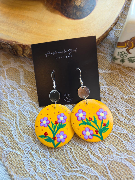 Floral Painted Circle Earrings