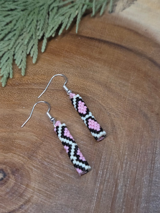 Pink Patterned Peyote Stitch Earrings by Blending Beadz