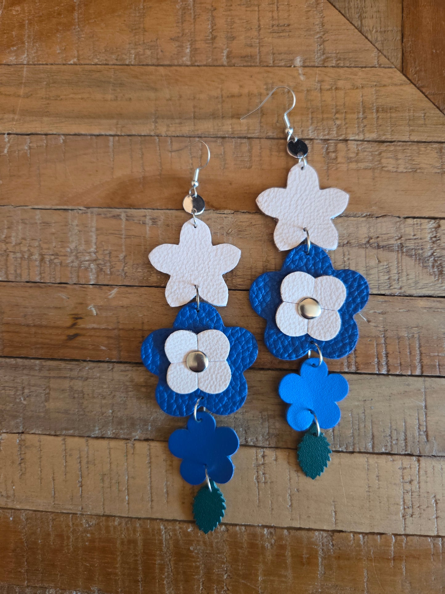 Leather Flower Shoulder Duster Earrings