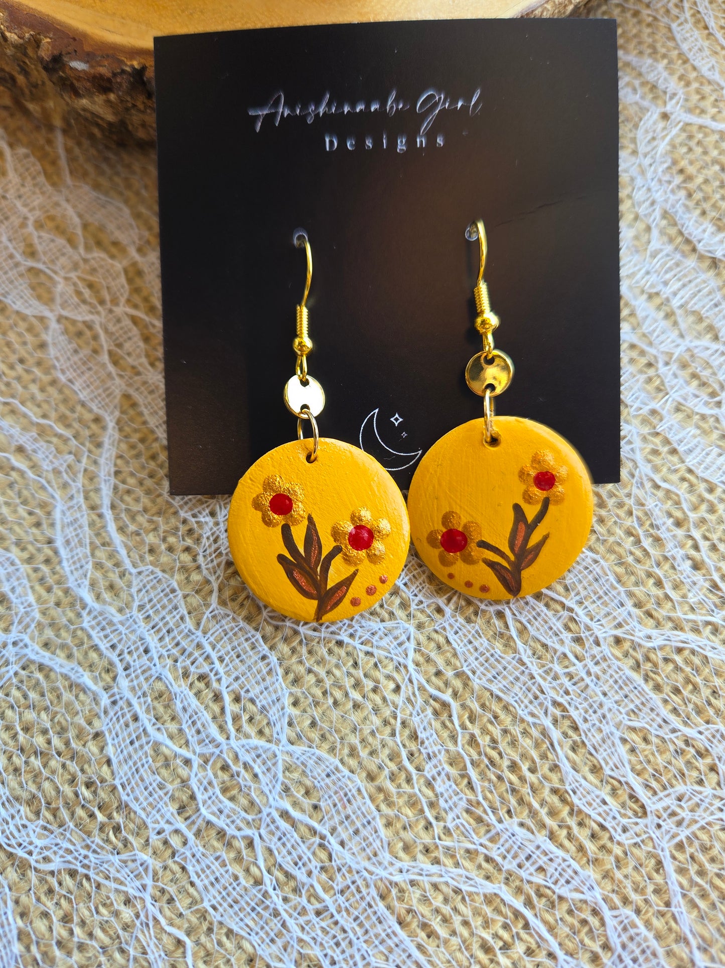 Floral Painted Circle Earrings