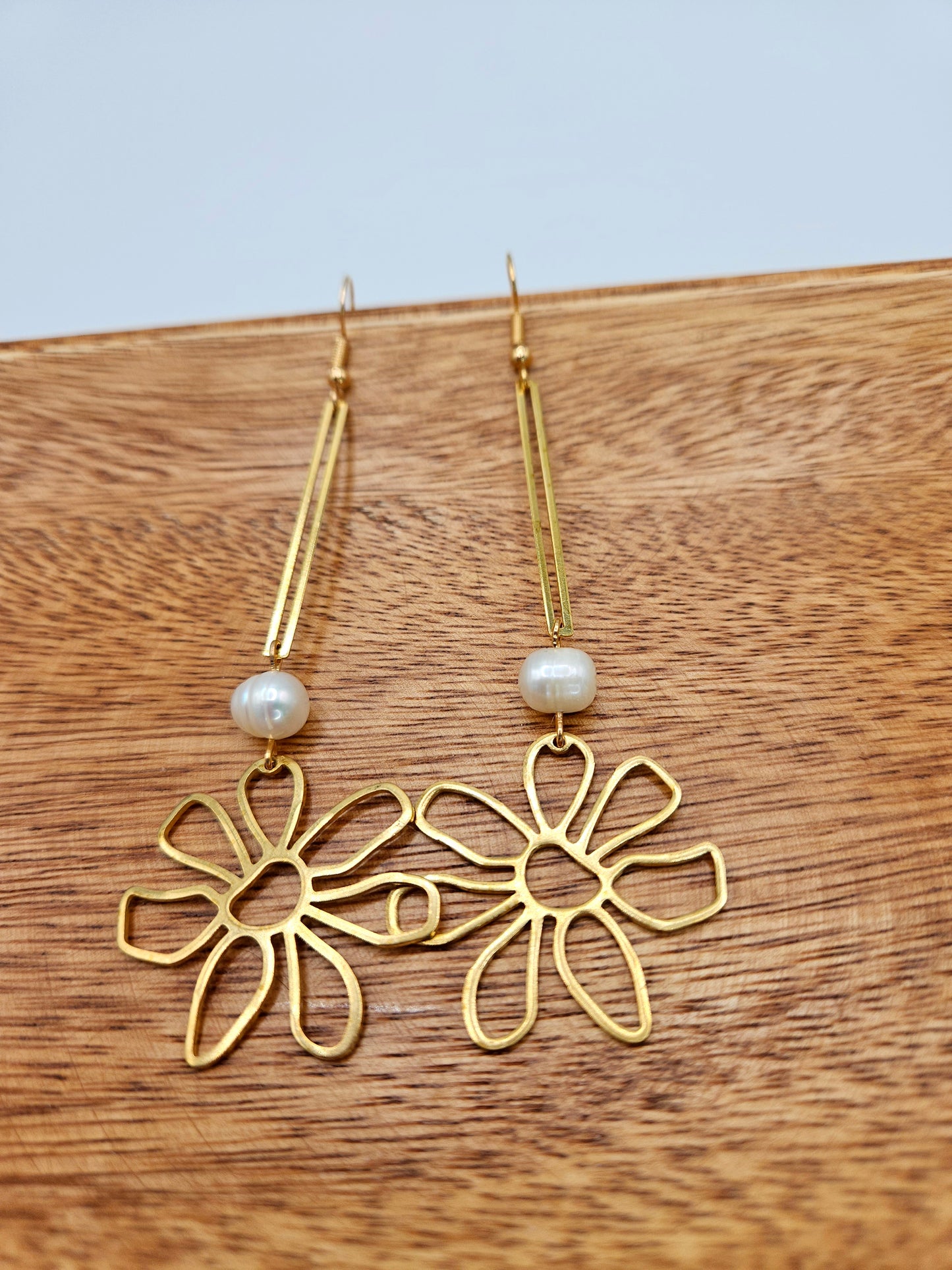 Brass flower drop earrings