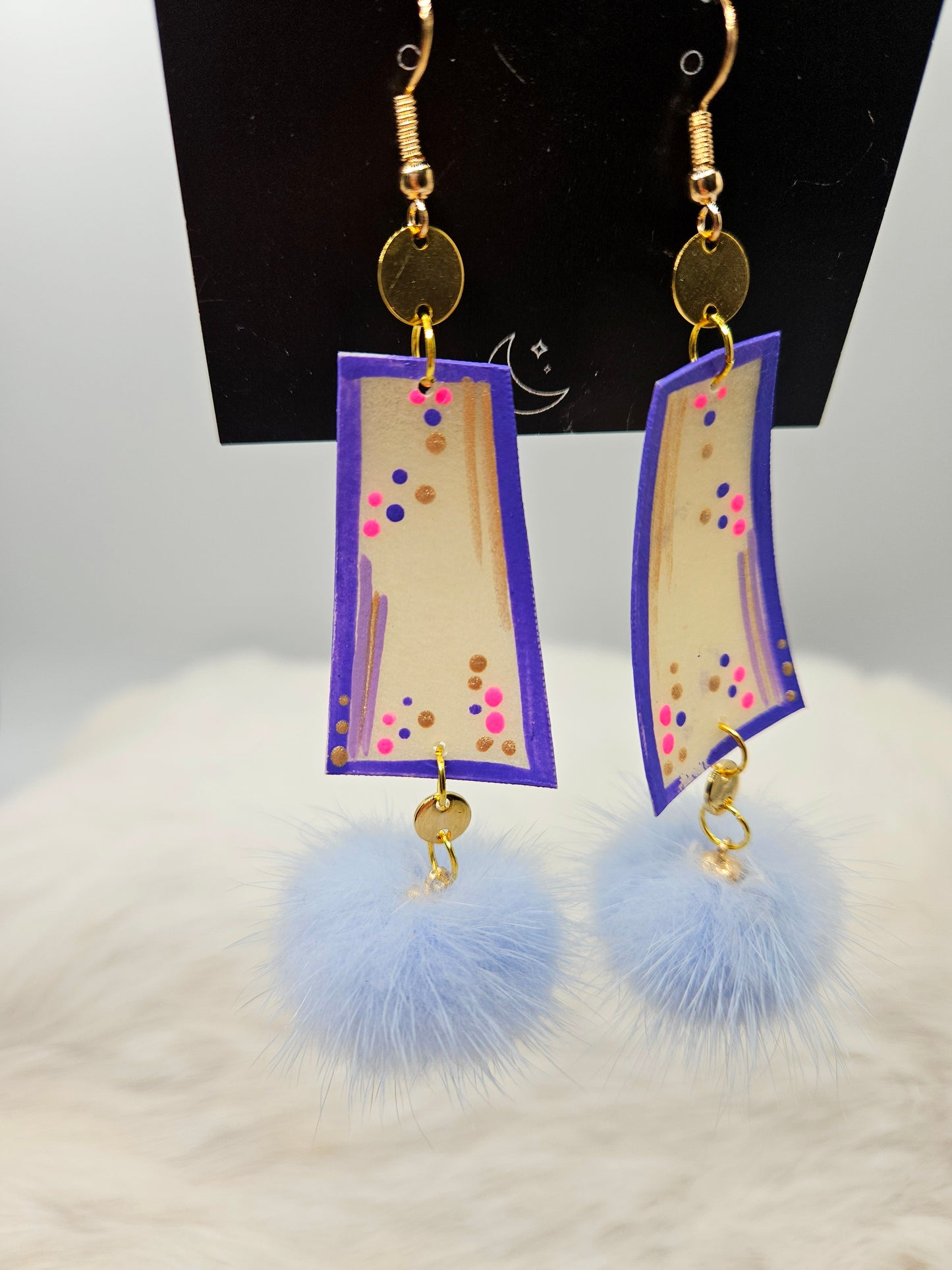 Painted Parfleche and Mink Earrings