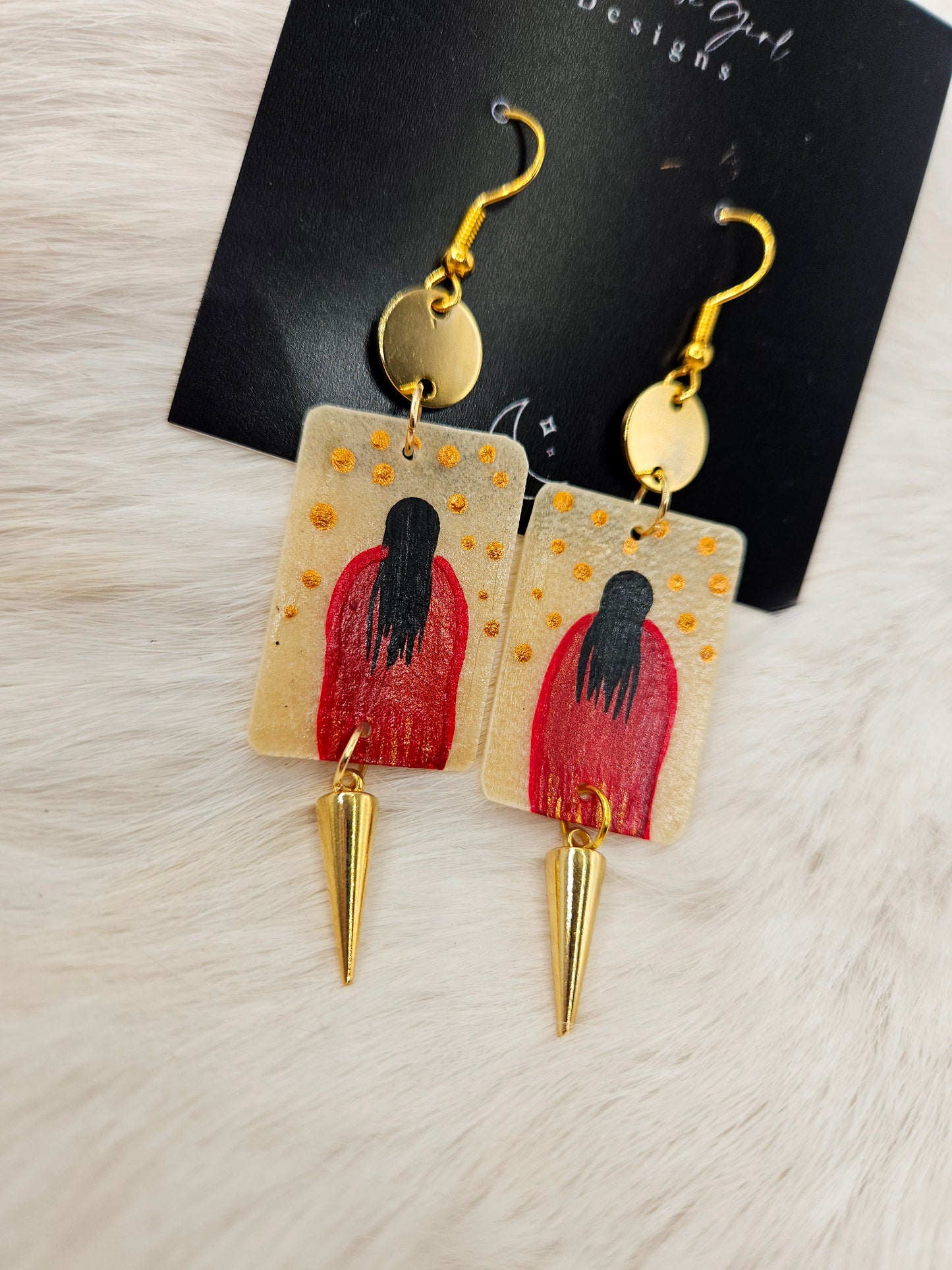 Red Dress Woman Painted Earrings