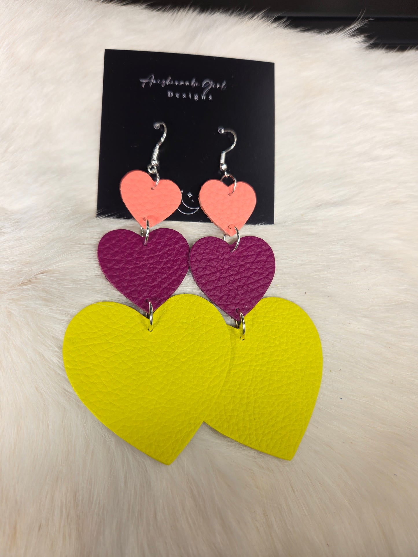 Tiered Heart Leather Earrings