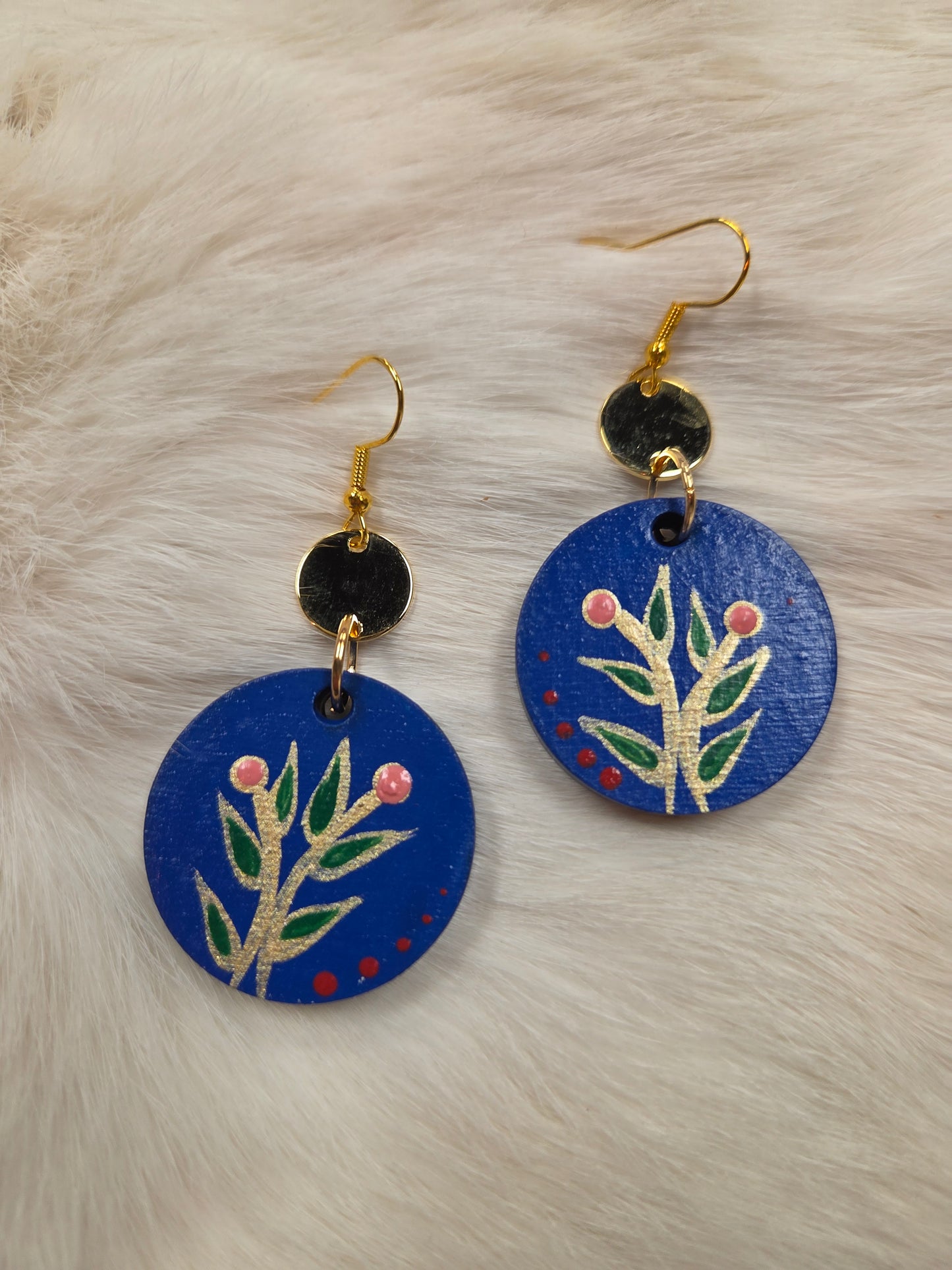 Floral Painted Circle Earrings