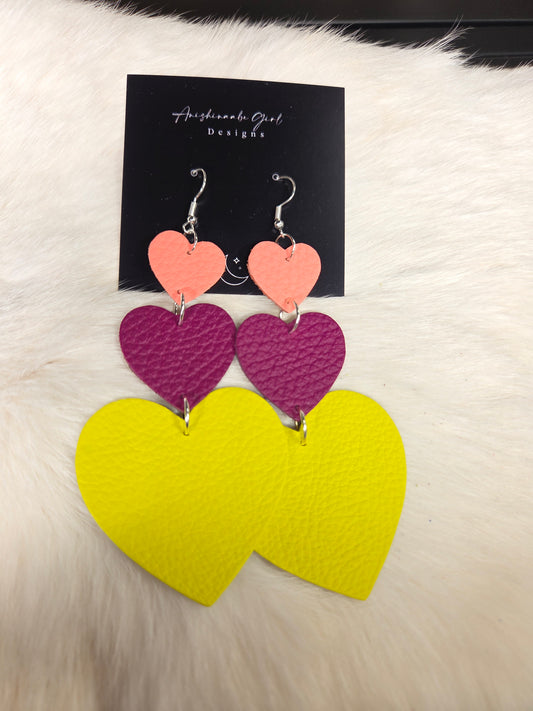 Tiered Heart Leather Earrings