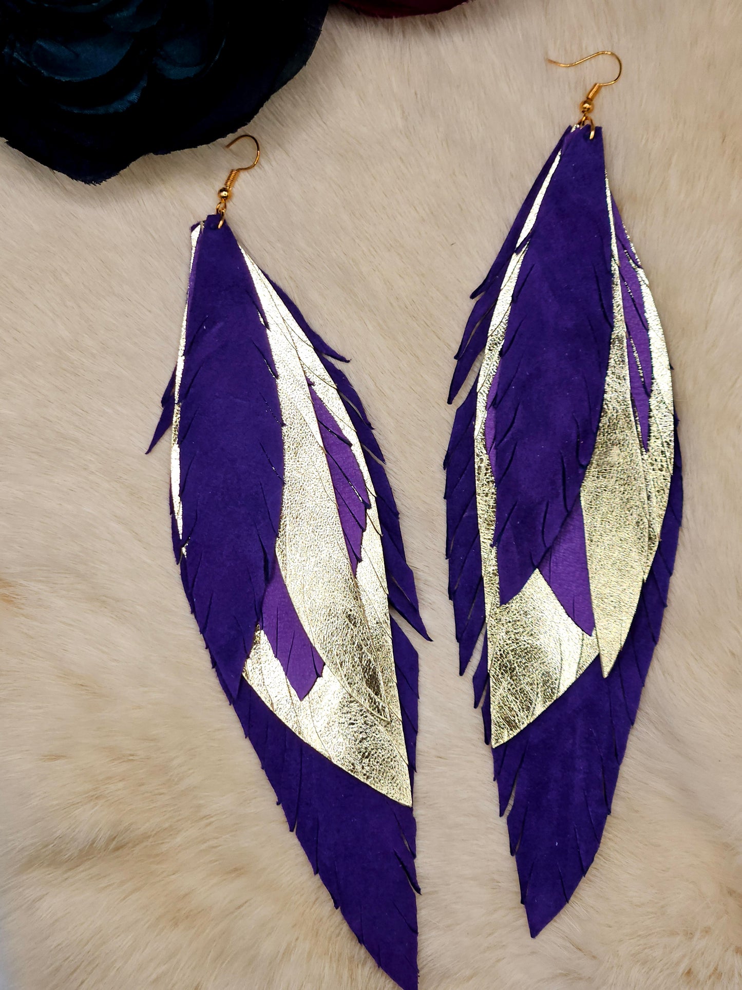 Moosehide Leather Feather Earrings