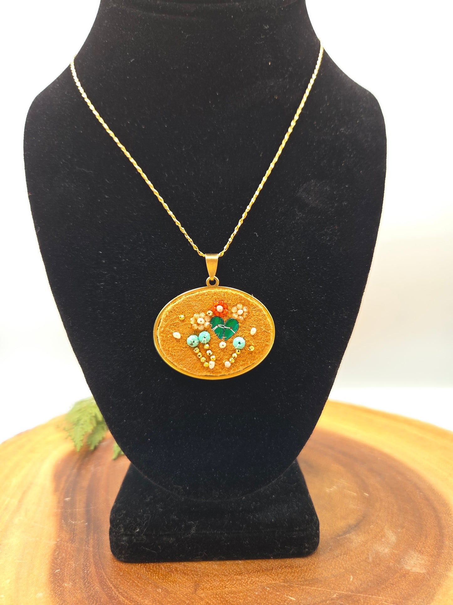 Gemstone Beaded Smoked Moosehide Necklace