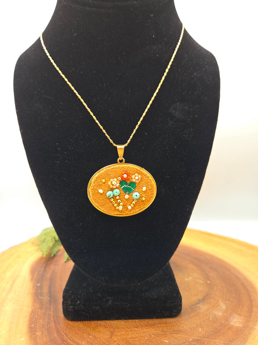 Gemstone Beaded Smoked Moosehide Necklace