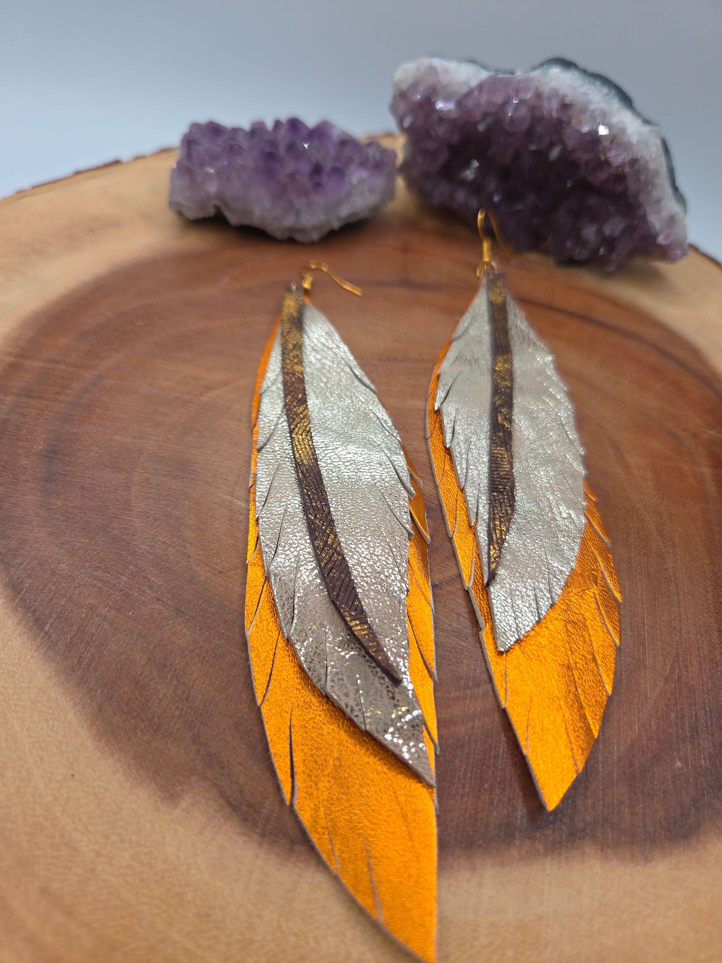 Metallics Leather Feather Earrings