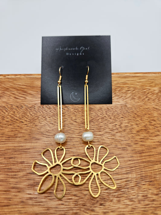 Brass flower drop earrings
