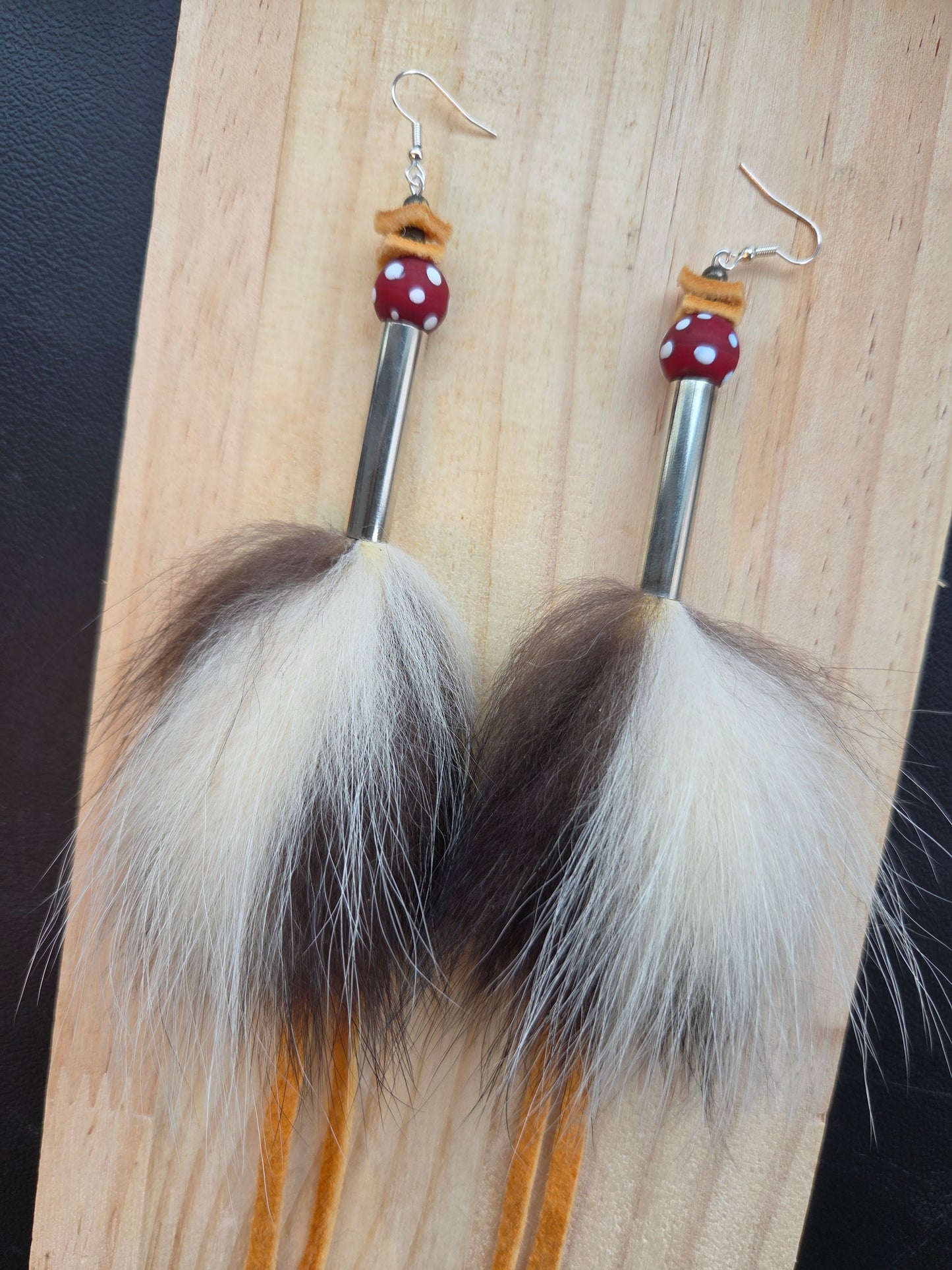 Skunk Medicine Earrings - Smoked Moosehide & Skunk Beads