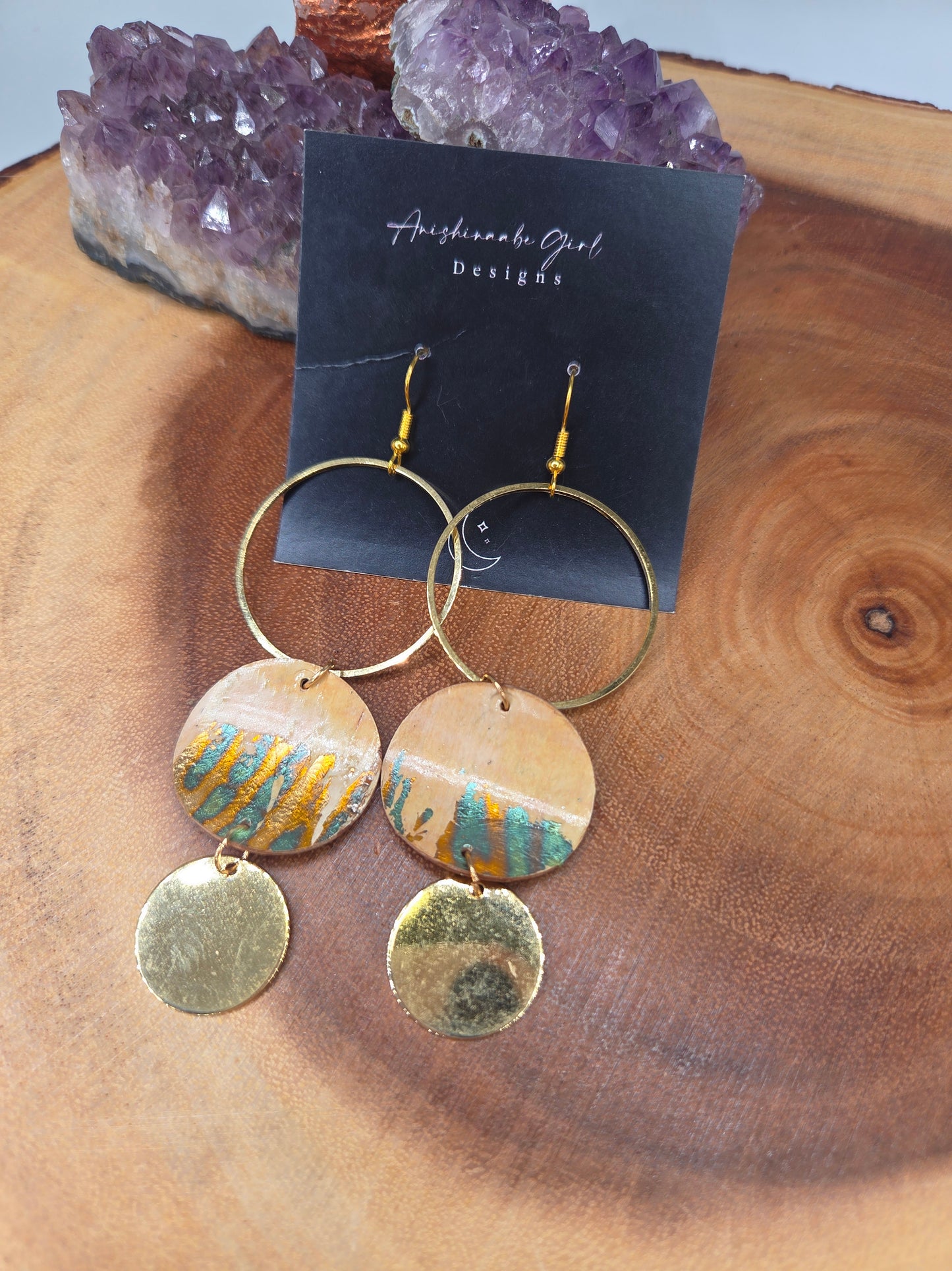 Layered Bronze and Gold Gilded Birchbark Earrings