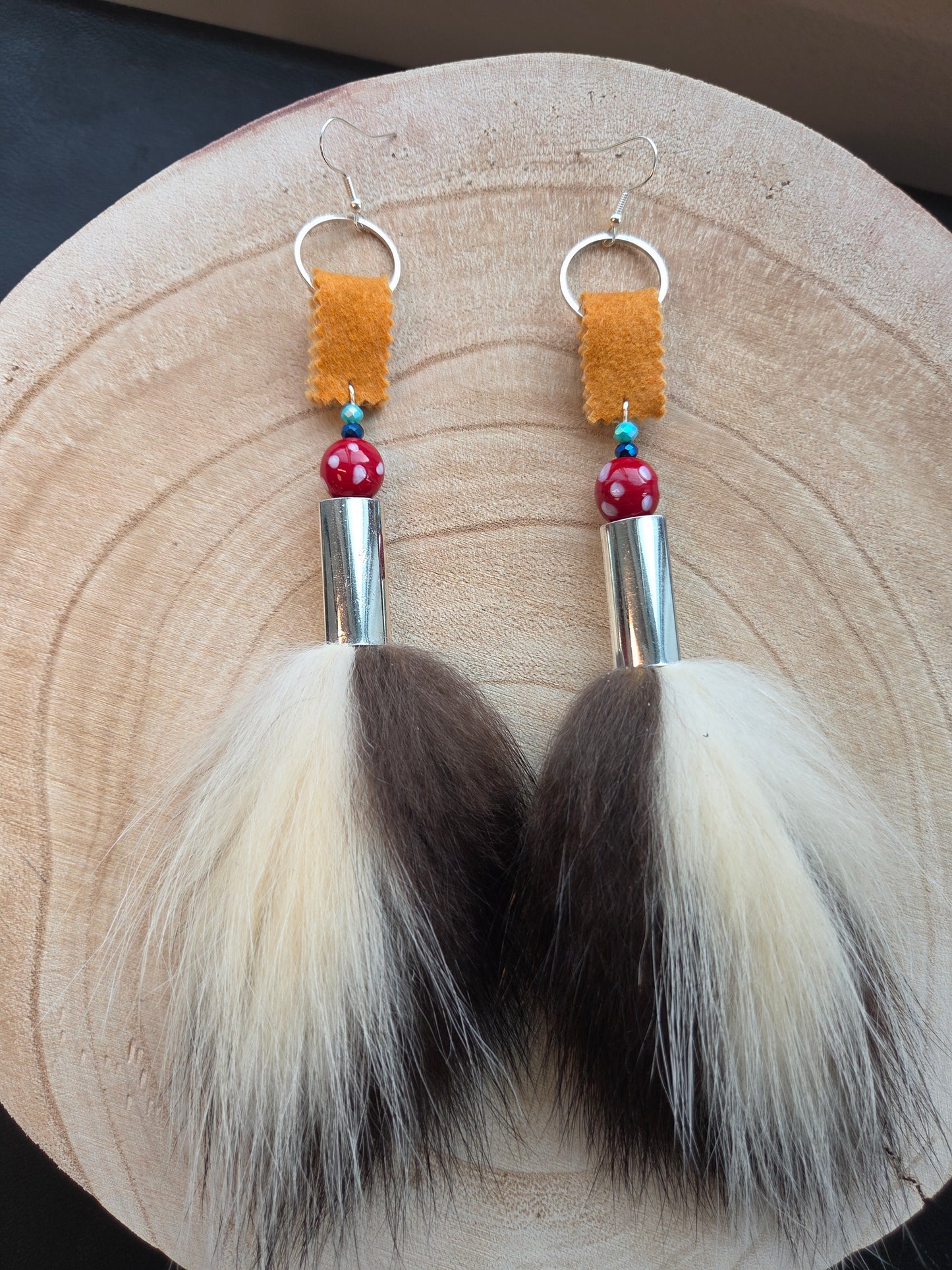 Skunk Medicine Earrings - Smoked Moosehide & Skunk Beads