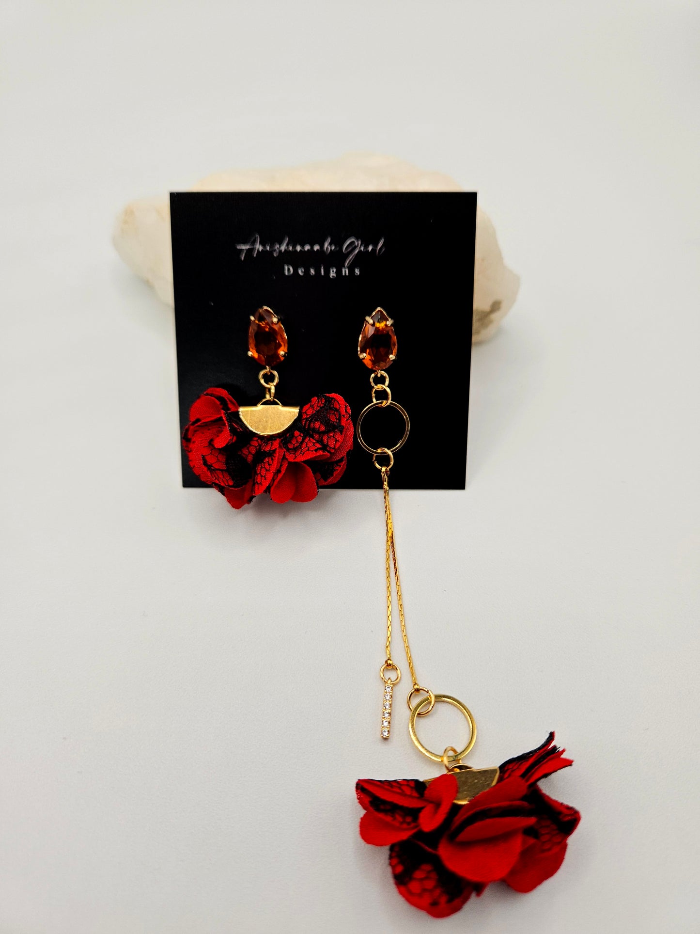 Asymmetrical floral drop earrings