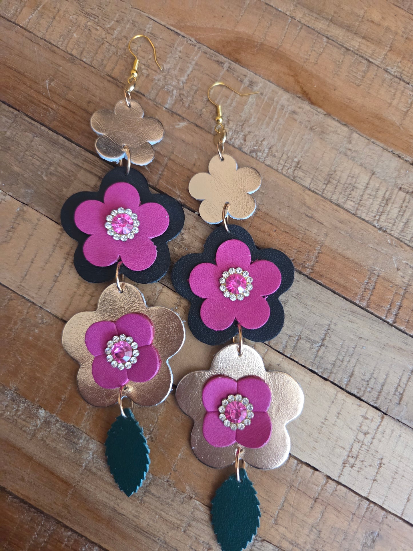 Leather Flower Shoulder Duster Earrings