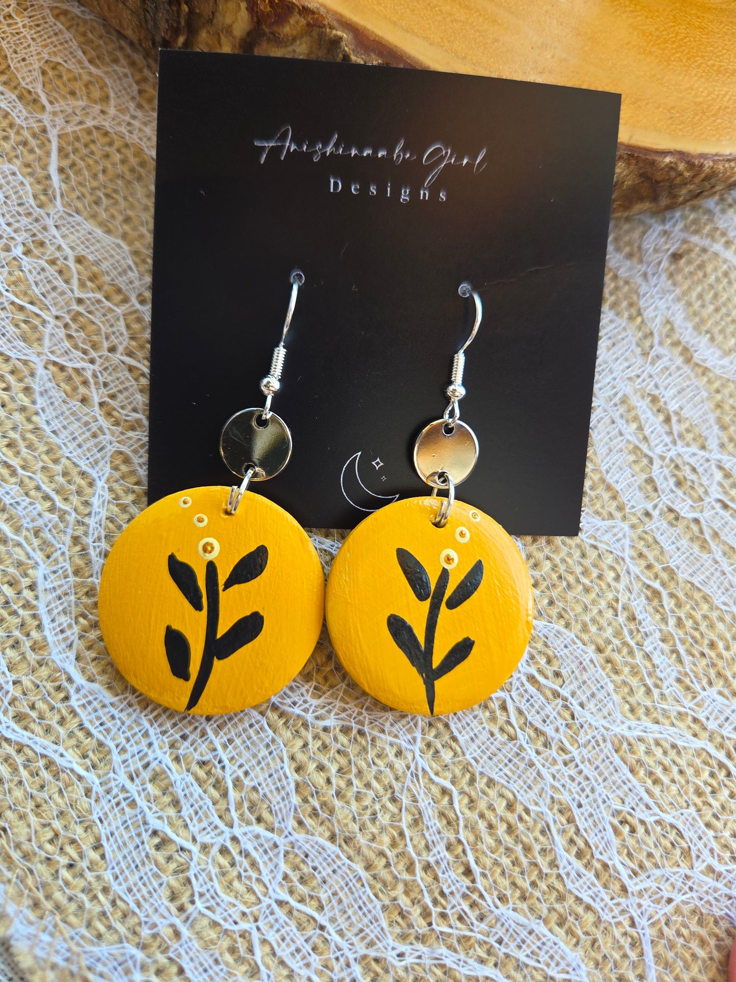 Floral Painted Circle Earrings