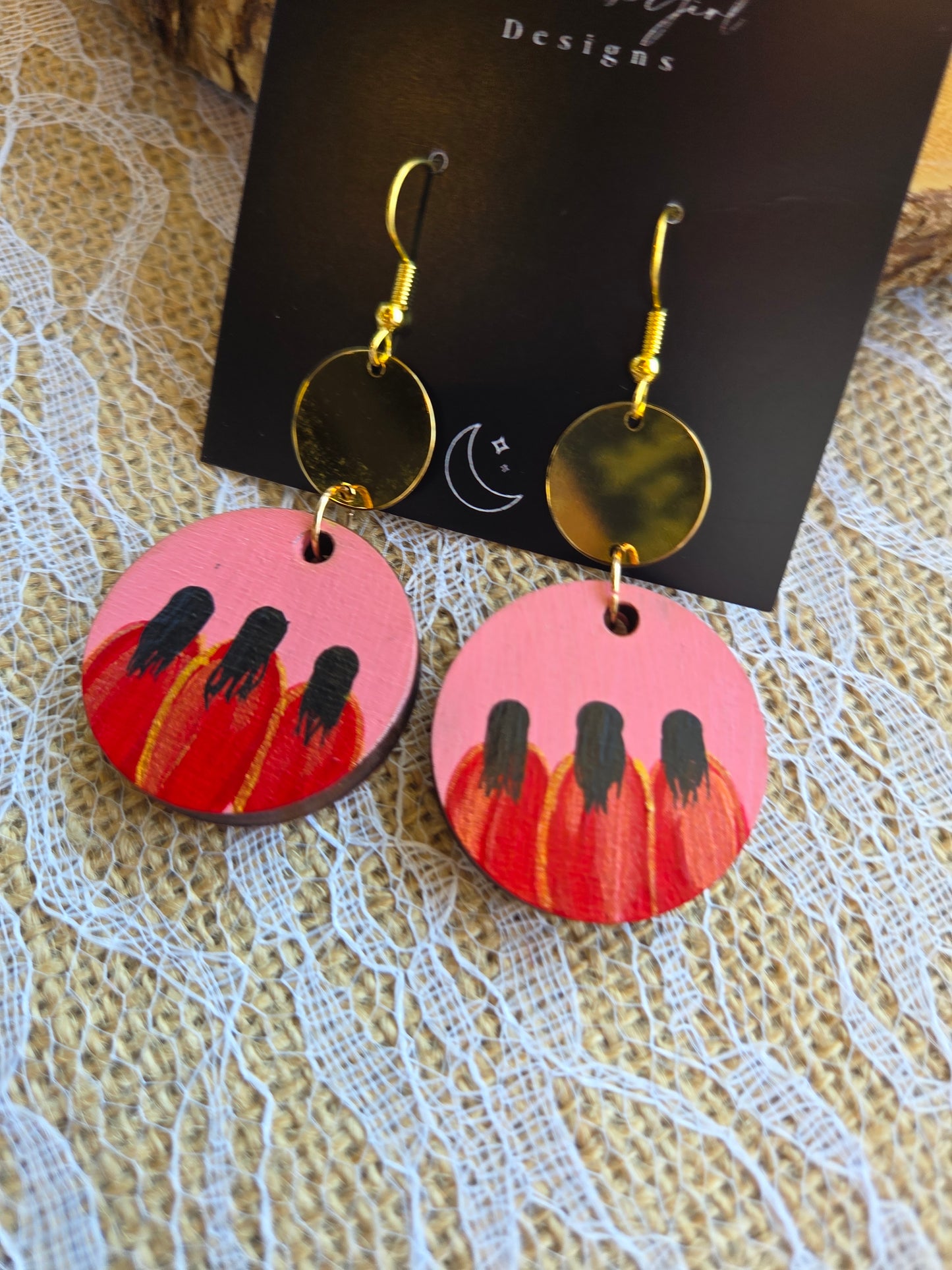 Red Dress Women Painted Circle Earrings