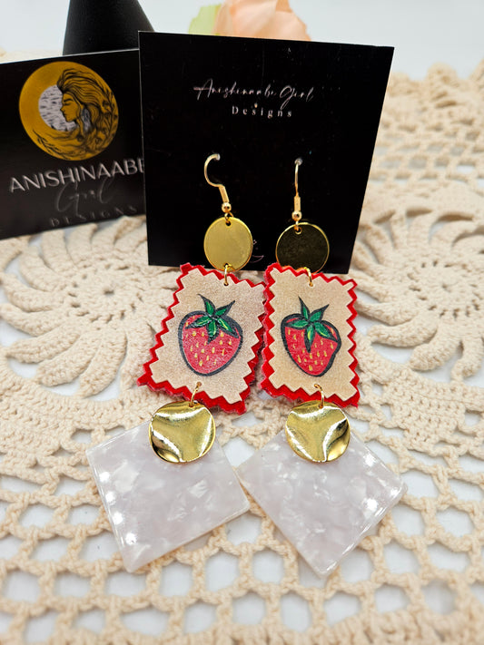 Parfleche Strawberry Painted Earrings Leather