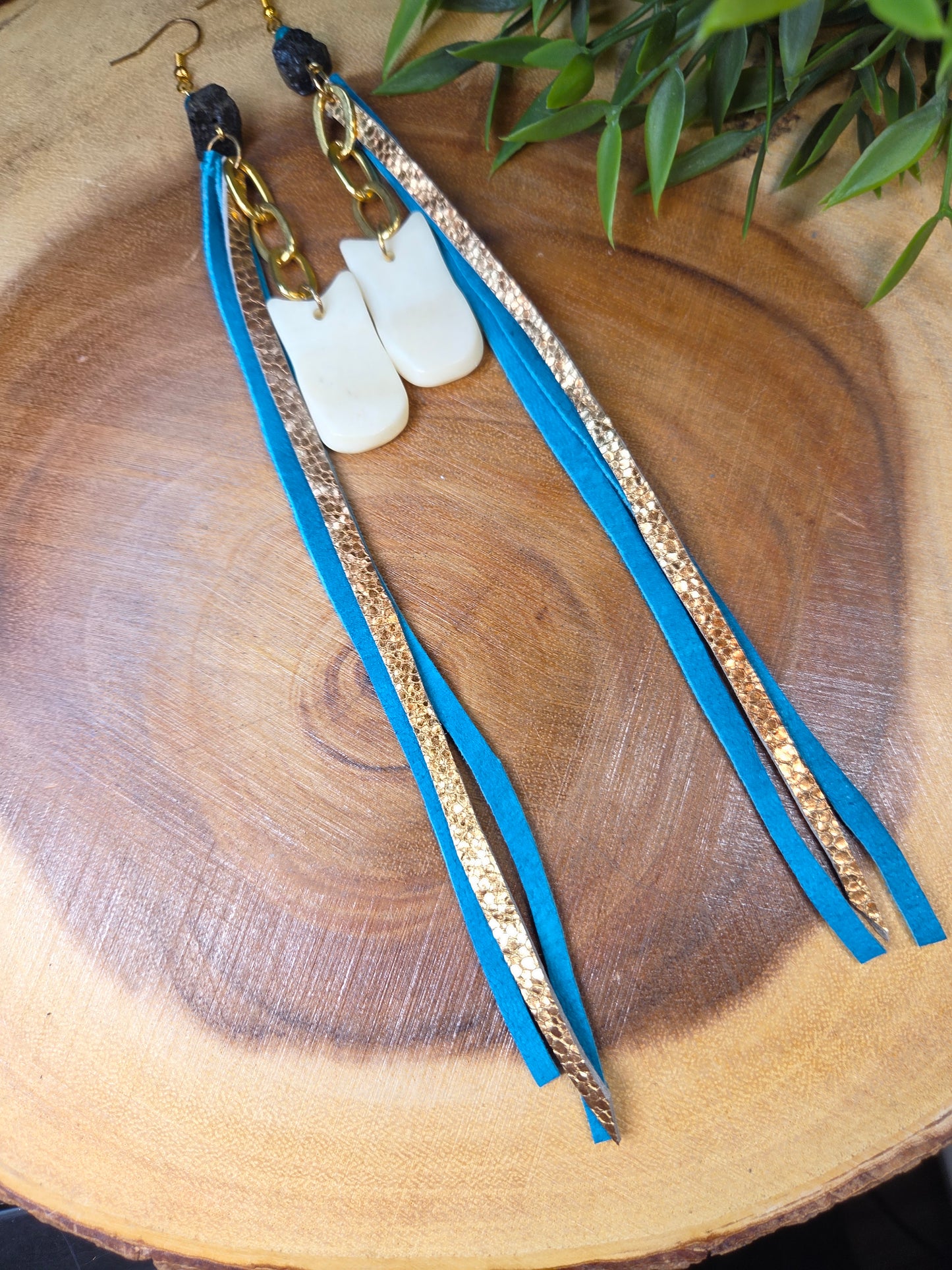 Leather Fringe Earrings with Elk Tooth