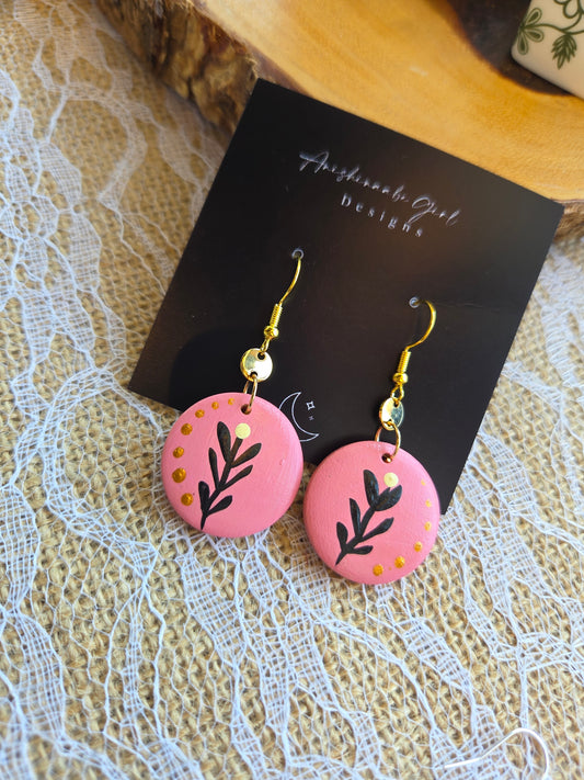 Floral Painted Circle Earrings