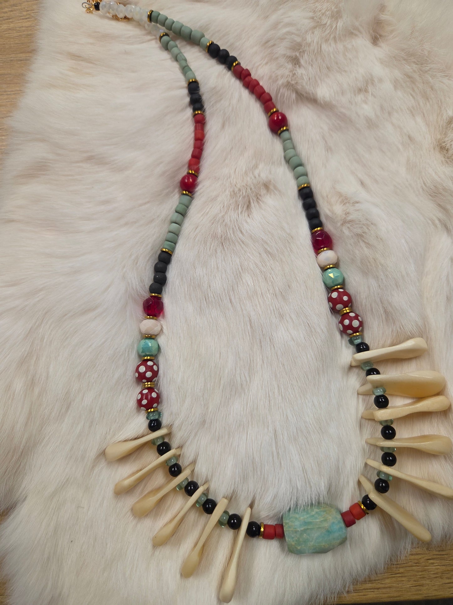 Amazonite and Elk Tooth(bone)Necklace