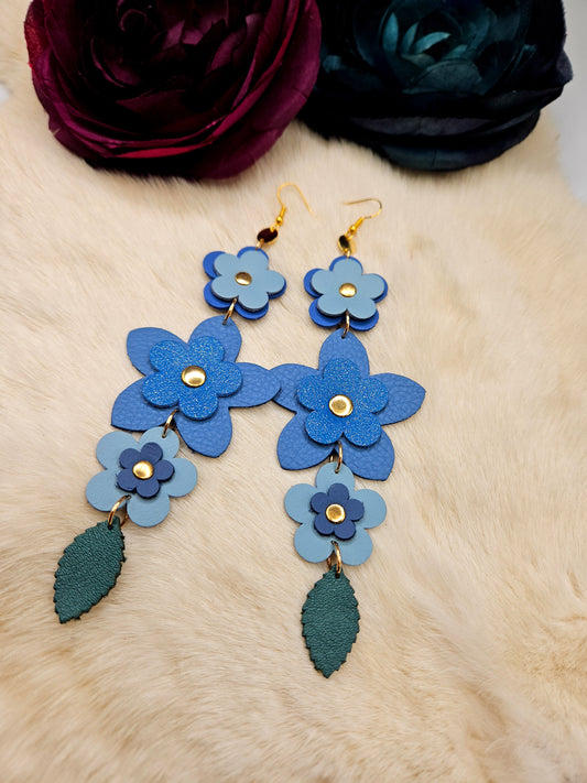 Flower Leather Shoulder Duster Earrings