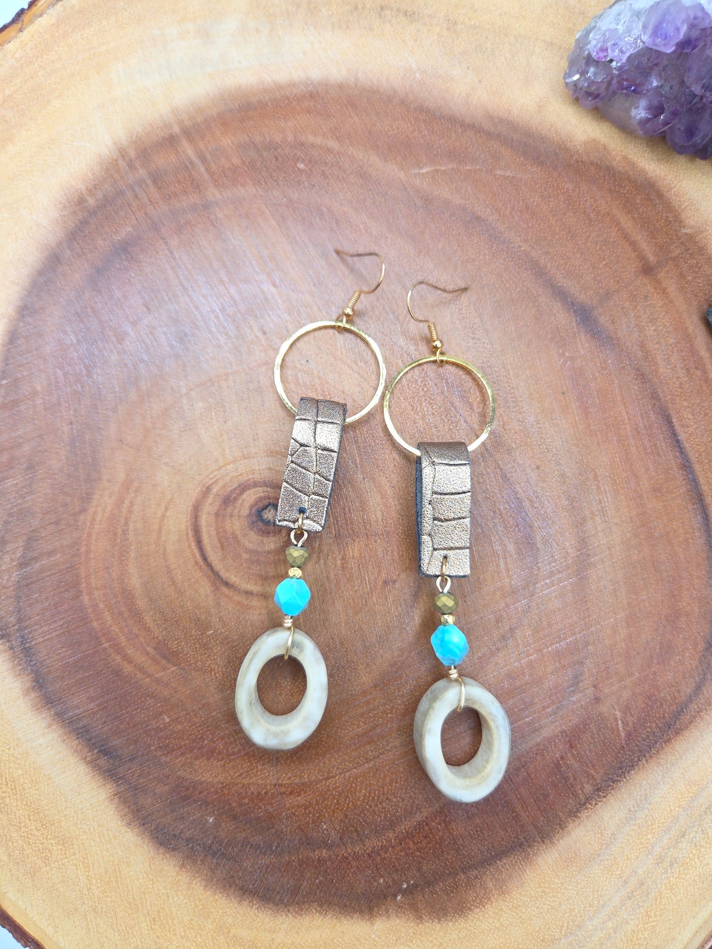 Caribou Antler and Turquoise Drop Earrings
