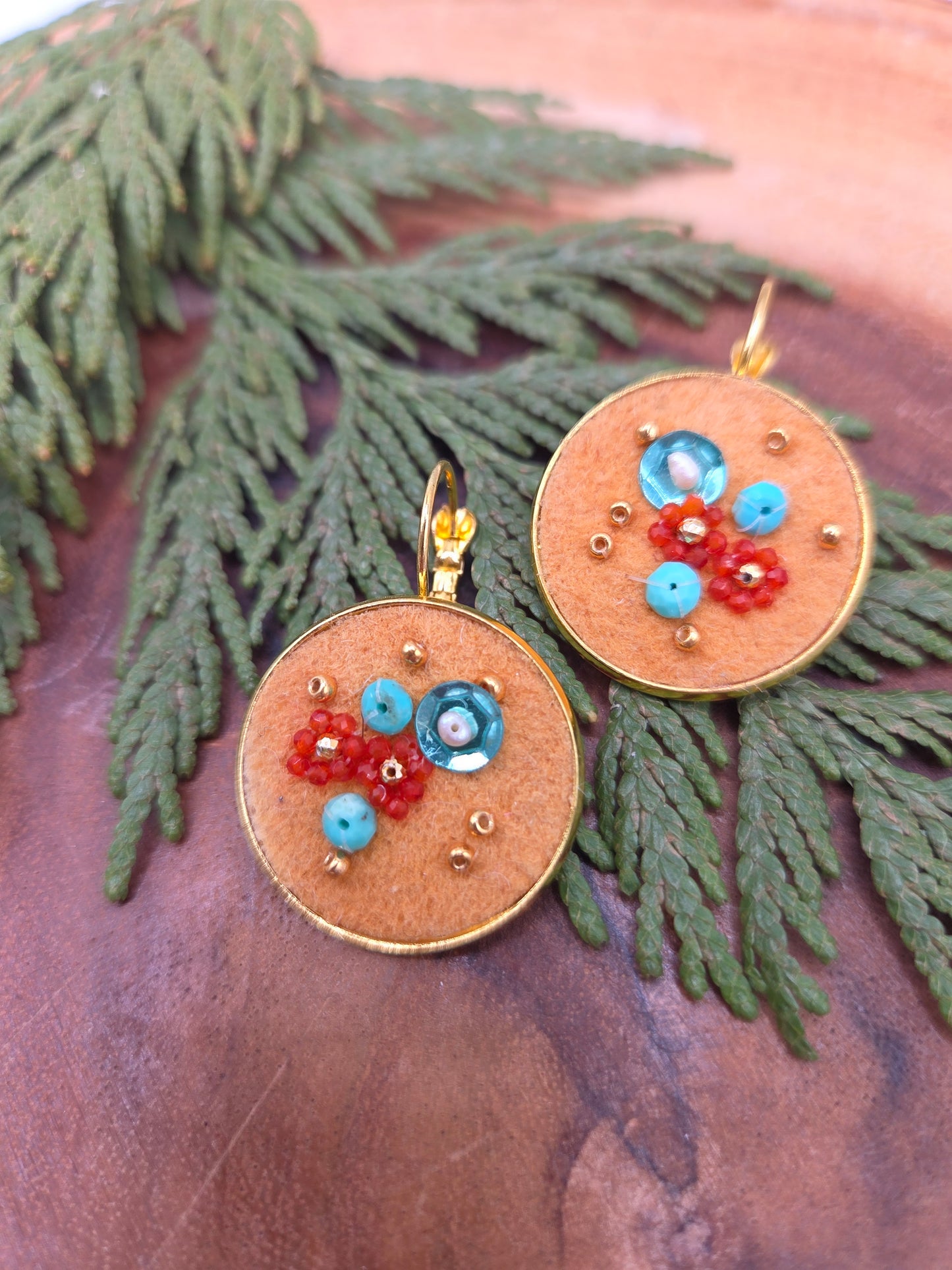 Gemstone Beaded Smoked Moosehide Earrings