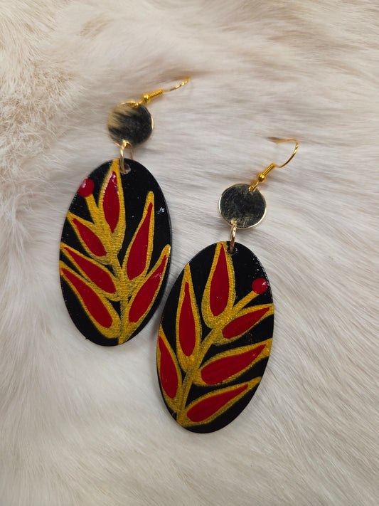 Floral Leaf Painted Earrings