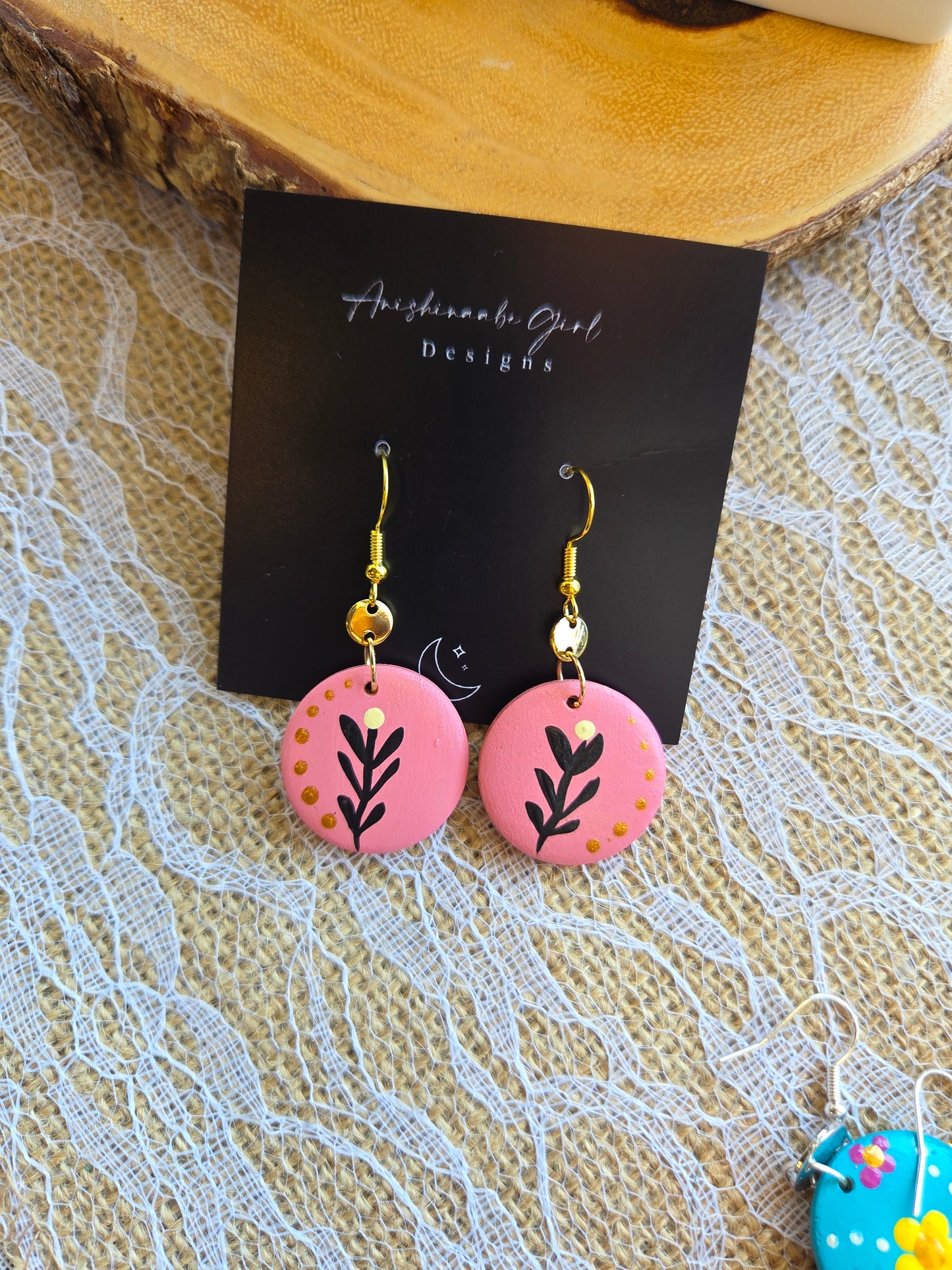Floral Painted Circle Earrings