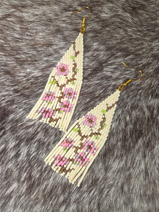 Cherry Blossom Beaded Fringe Earrings by Leah Joan