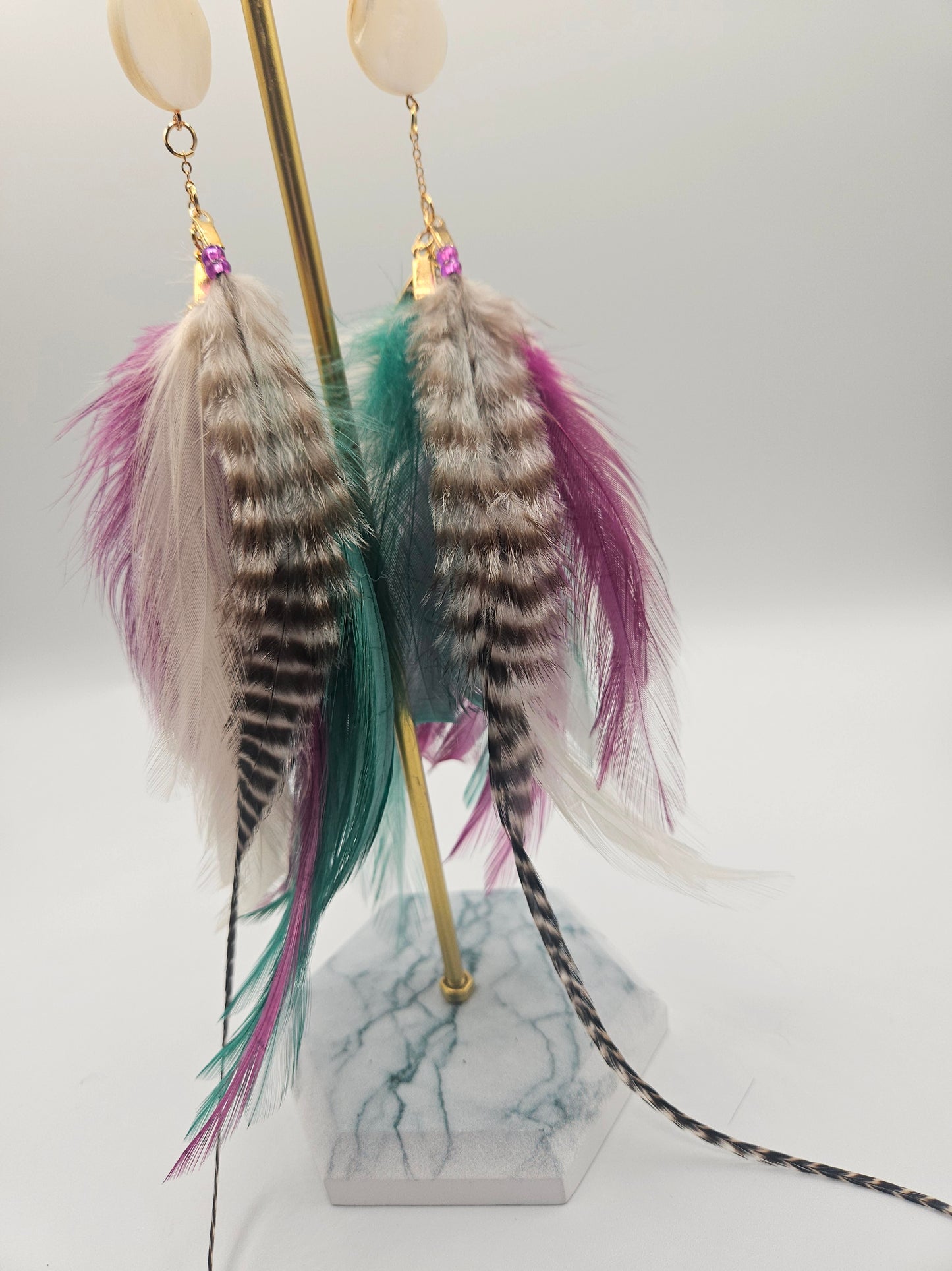 Green & Purples Feather Earrings