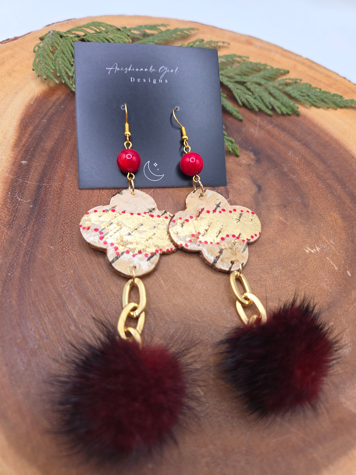 Birchbark Florals with Mink Poms