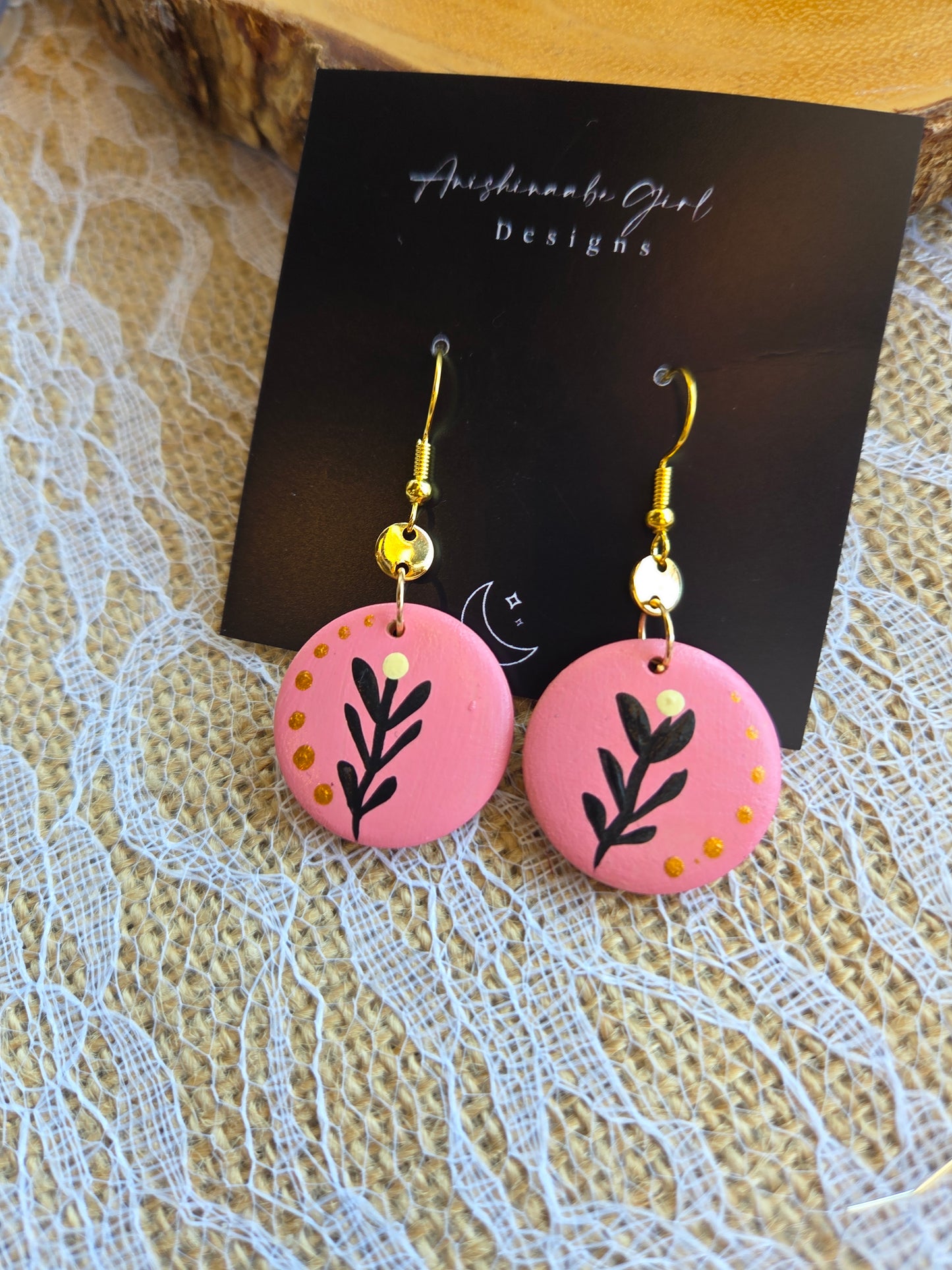 Floral Painted Circle Earrings
